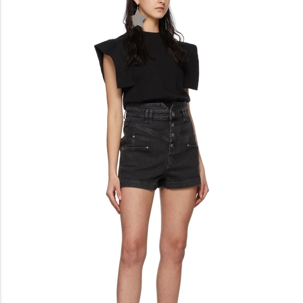 ISABEL MARANT Diroysr High Rise Button Front Denim Shorts In Faded Black 34